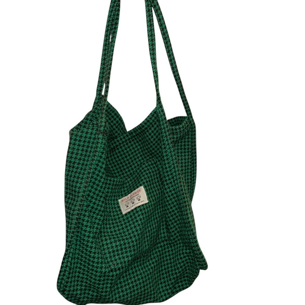 green black Houndstooth plaid tote bag cloth floppy Wildflower
